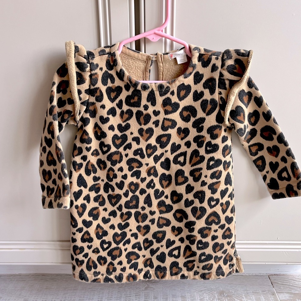 Crewcuts Leopard Print Kids Dress Hearts Ruffles Size 2T toddler